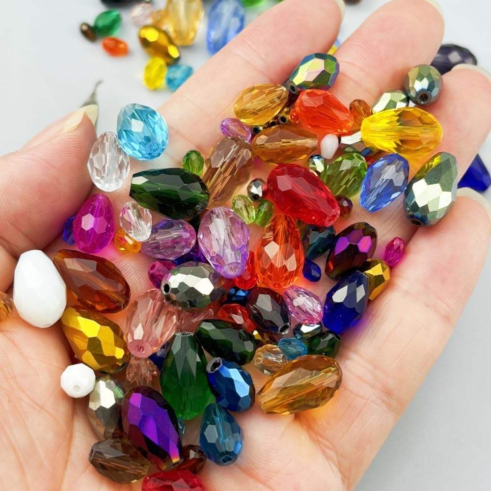150pcs 4x6mm Teardrop Crystal Glass Beads for Jewelry Making, Faceted Vertical Hole Teardrop Glass Spacer Beads for Wind Chimes Bracelet Earring Necklace DIY Craft(Dark Green)