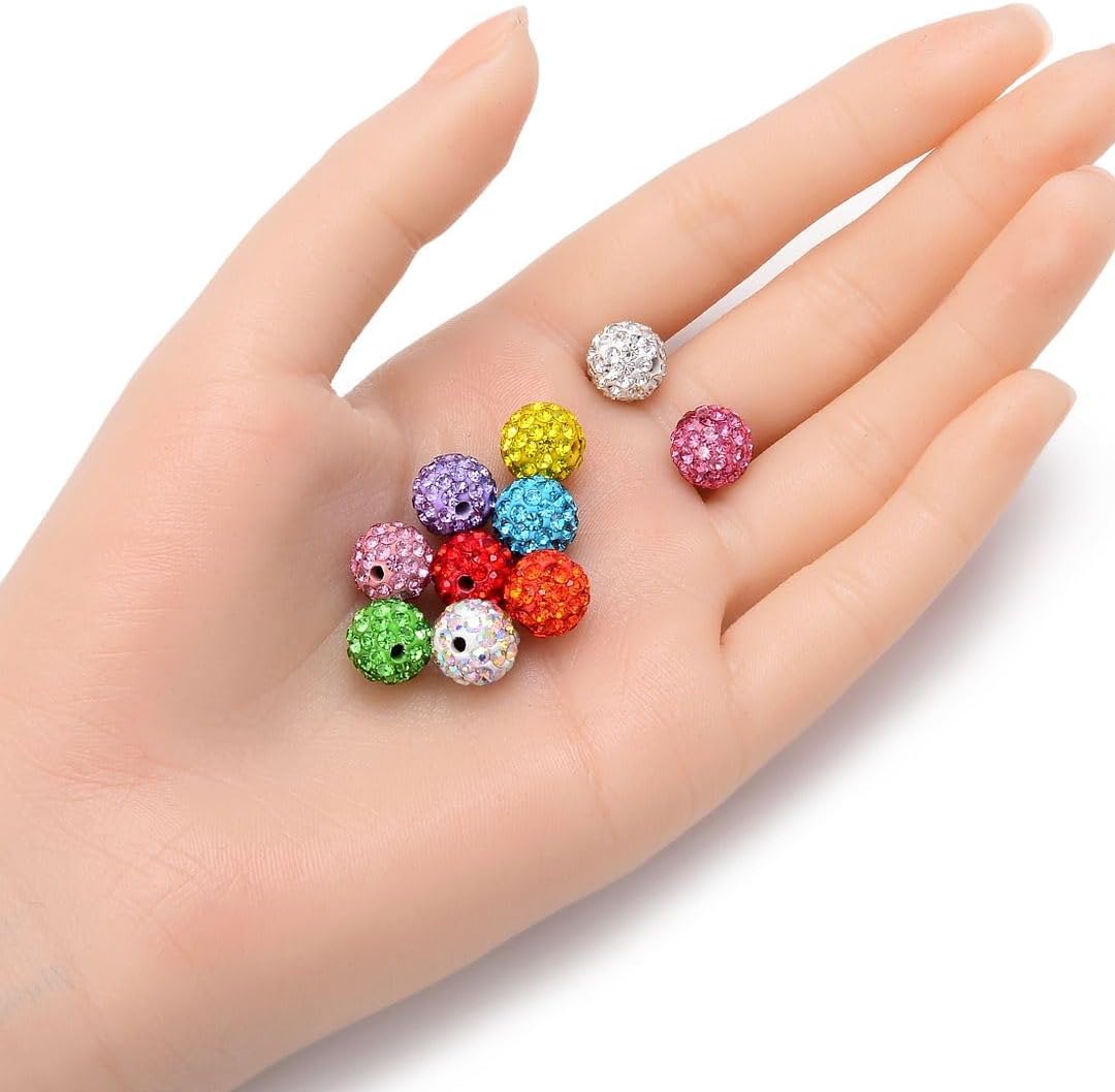 50pcs Adabele Grade A Suncatcher Crystal Rhinestone Pave Loose Beads 10mm Fuchsia Pink Polymer Clay Disco Ball Spacers Compatible with Shamballa All Craft Jewelry Making DB10-22