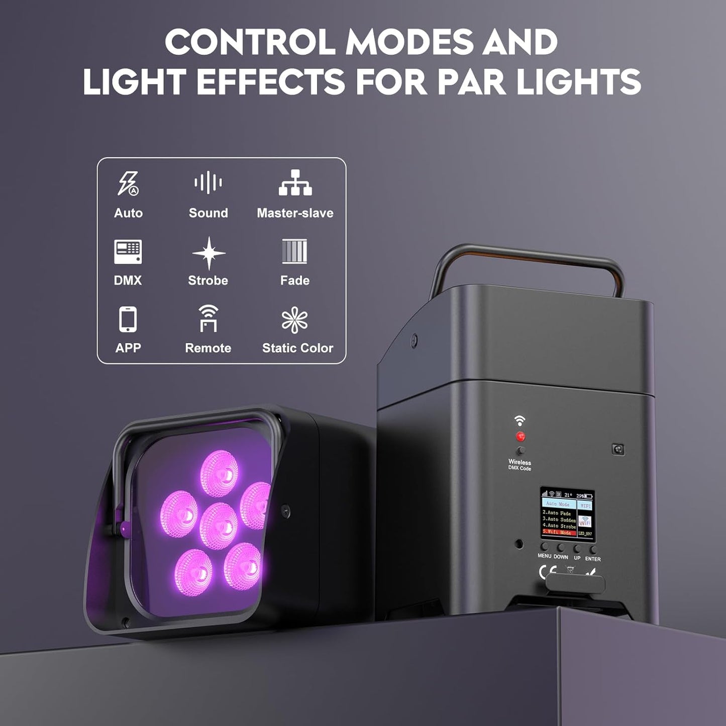 9600mAh Wireless Uplights, 6x18W RGBWA UV Rechargeable Stage Lights, APP/DMX512/Remote Controlled Par Lights, Battery Powered Uplights for Show, Party, Festival, Event, 4 Pack