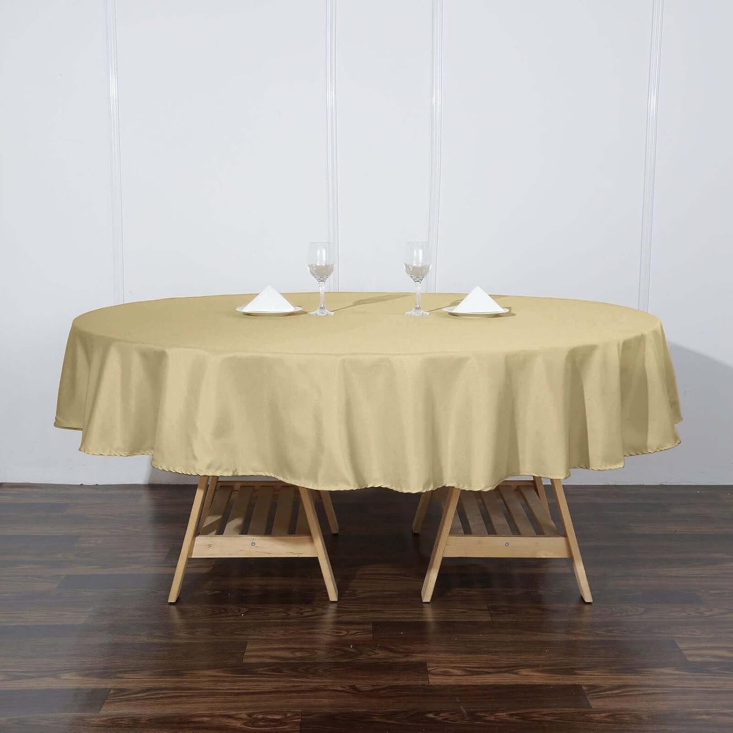 Efavormart Round Tablecloth, 90 Inch Stain & Wrinkle Resistant Washable Table Cloth, Decorative Polyester Fabric Table Cover for Banquet, Wedding, Dining- Champagne