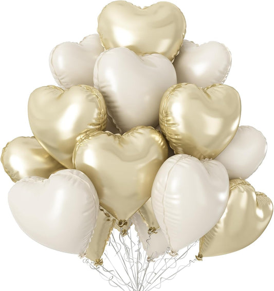 Champagne Gold Cream Heart Balloons,12Pcs 18 Inch Beige Foil Love Heart Shaped Balloons for Birthday Party Wedding Engagement Anniversary Graduation Baby Shower Valentines Day Decorations