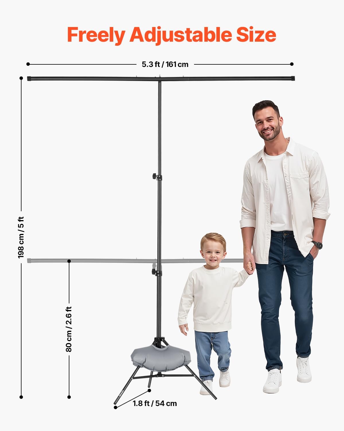 VEVOR Backdrop Stand, 5 x 6.5 ft Adjustable Photo Backdrop Stand Kit, Portable Background Backdrop Stand with 3 Crossbars, Heavy Duty Projector Screen Stand, for Wedding, Photo Video Studio & Party