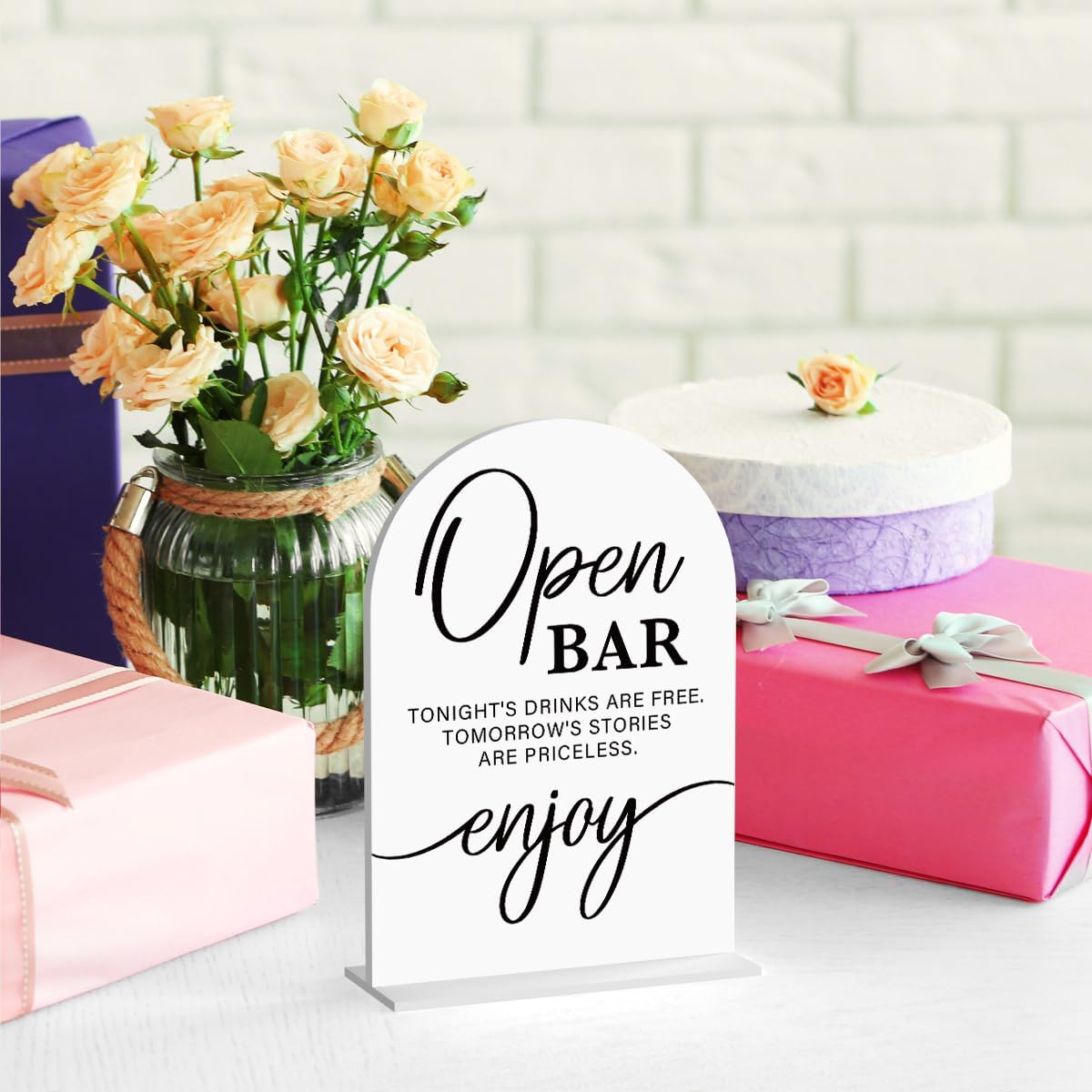 Acrylic Wedding Sign Wedding Signs for Ceremony Open Bar Sign for Wedding Modern Calligraphy Arch Acrylic Table Top Sign for Wedding Reception and Event Party Table(white）