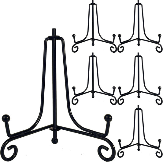 6PCS Premium Black Iron Plate Stands for Display 4 Inch, Decorative Solid Metal Plate Holders for Displaying, Mini Easel, Frame, Book, Card, Plaque, Bowl, Picture Stands for Display
