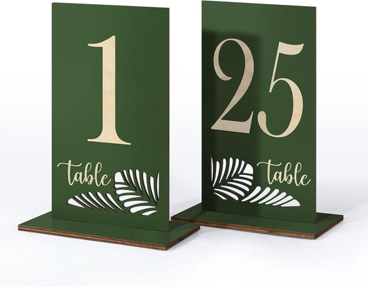 Wooden Table Numbers 1-25,3.2x5.8 Inch Double Sided Rustic Olive Green Wedding Table Number Signs with Wooden Base,Wedding Centerpieces for Banquet Restaurant Party Decor(Olive Green, 1-25)