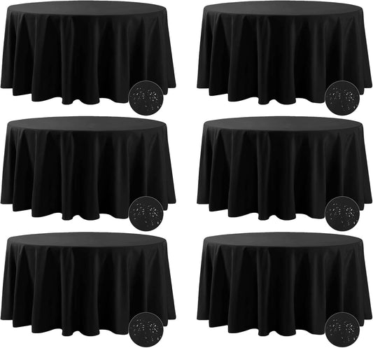Fokitut 6 Pack Waterproof Round Tablecloth, 108 Inch, Stain Resistant and Wrinkle Polyester Table Cloth, Fabric Table Cover for Kitchen Dining, Wedding, Party, Holiday Dinner-Black