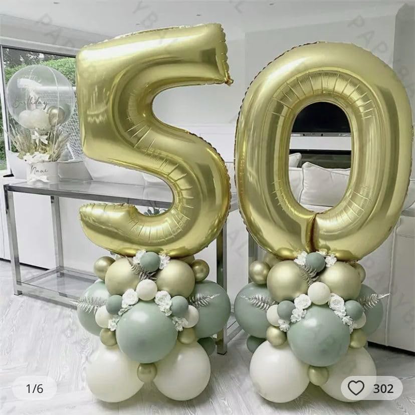 40 Inch Numbers 6 Light Gold Large Balloon Digital 6 for Birthday Party, 0-9 Birthday Party Decorations,Foil Mylar Big Number 1 Wedding Graduations Photo Shoot Decorations(Number 6)