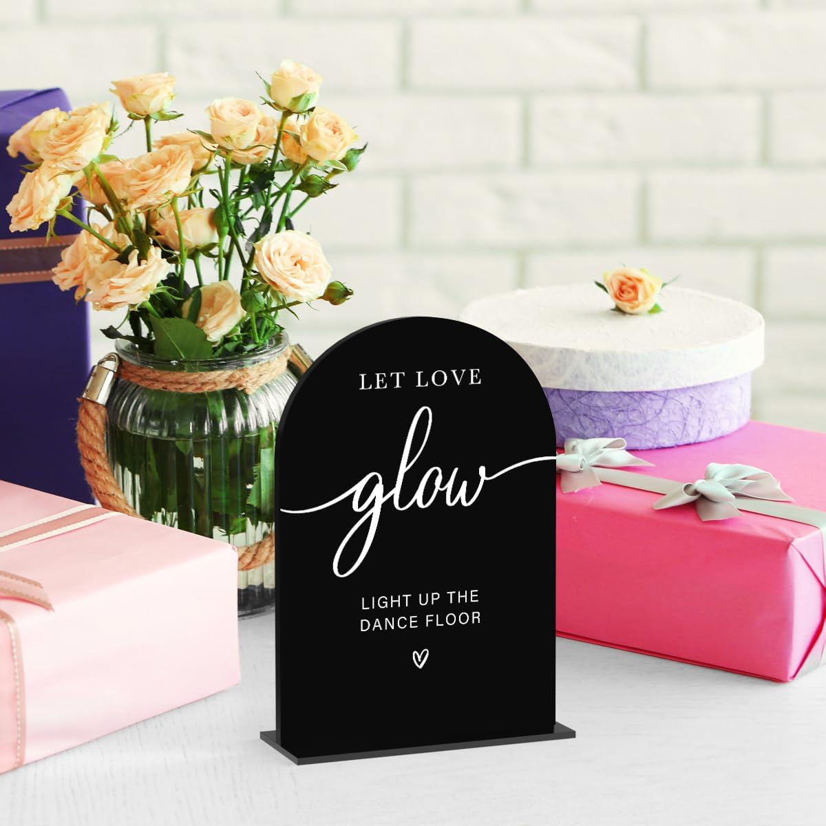 Acrylic Wedding Sign Let Love Glow Sign for Wedding Wedding Signs for Ceremony Modern Calligraphy Arch Acrylic Table Top Sign for Wedding Reception and Event Party Table(black）