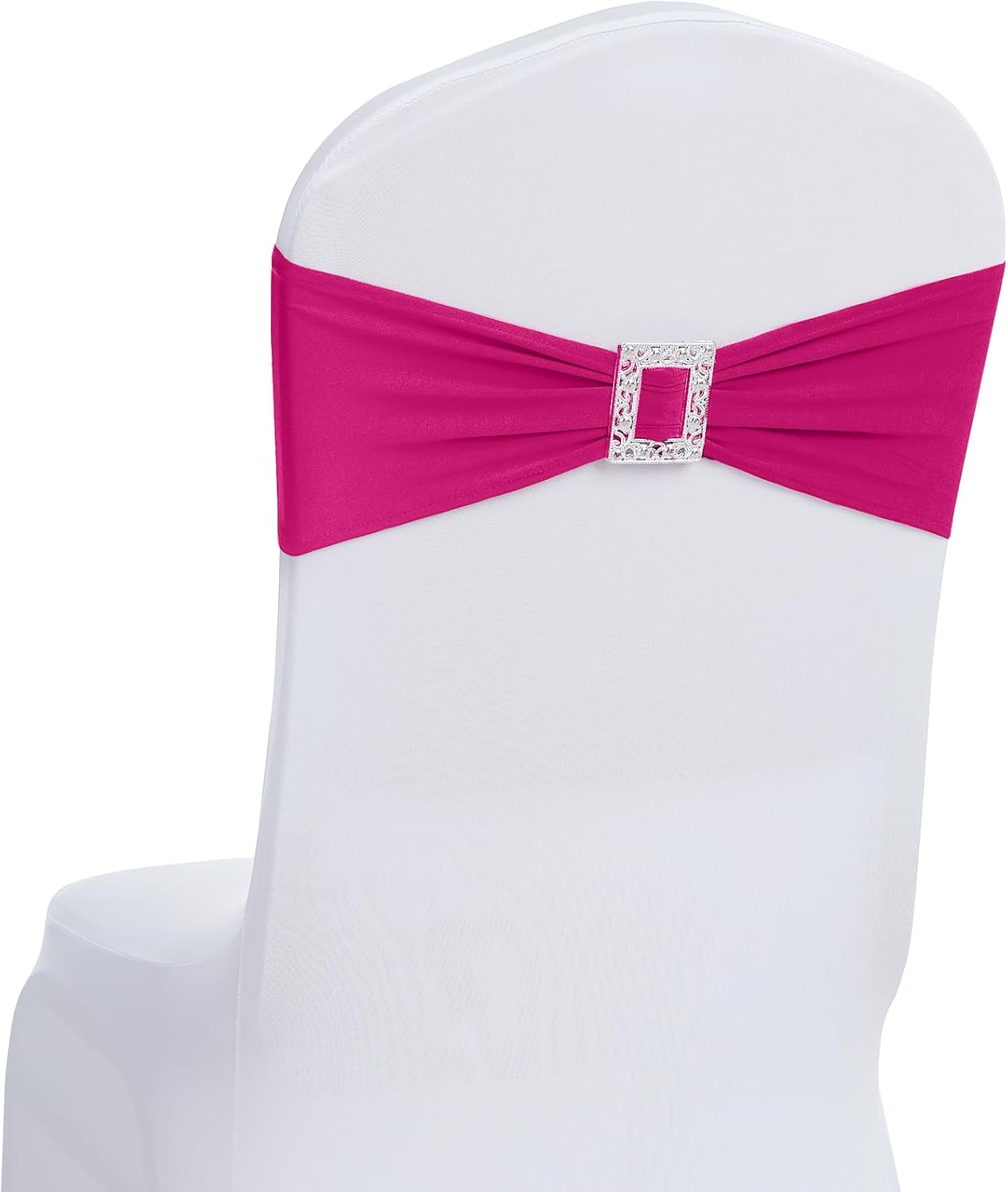 Joccun 120 PCS Spandex Chair Sashes Bows Stretch Chair Cover Band with Buckle Slider Universal Elastic Chair Ties for Wedding Banquet Party Event Decoration (Fuchsia)