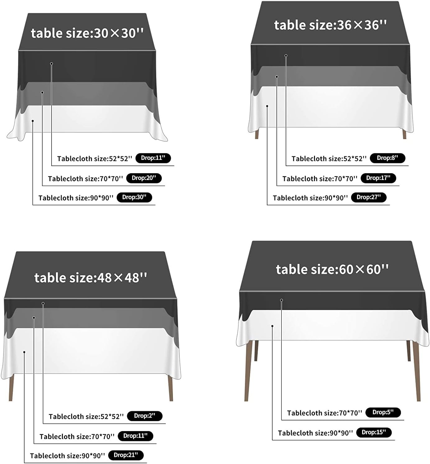 Fokitut 2 Pack Waterproof Square Tablecloth, 52x52 Inch, Stain Resistant and Wrinkle Polyester Table Cloth, Fabric Table Cover for Kitchen Dining, Wedding, Party, Holiday Dinner-White