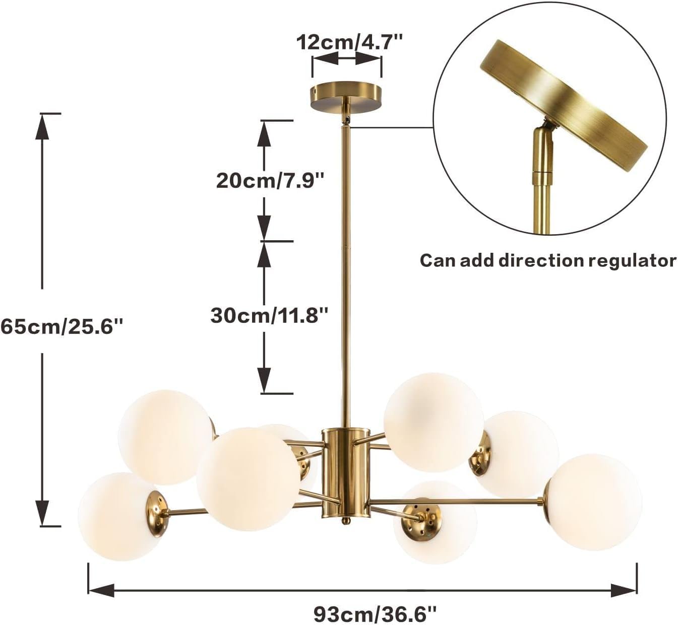 KCO Lighting 8-Light Glass Sputnik Chandelier Light Modern Gold Chandeliers Pendant Light Fixture Vintage Globe Ball Ceiling Flush Mount Light Fixture Kitchen Island
