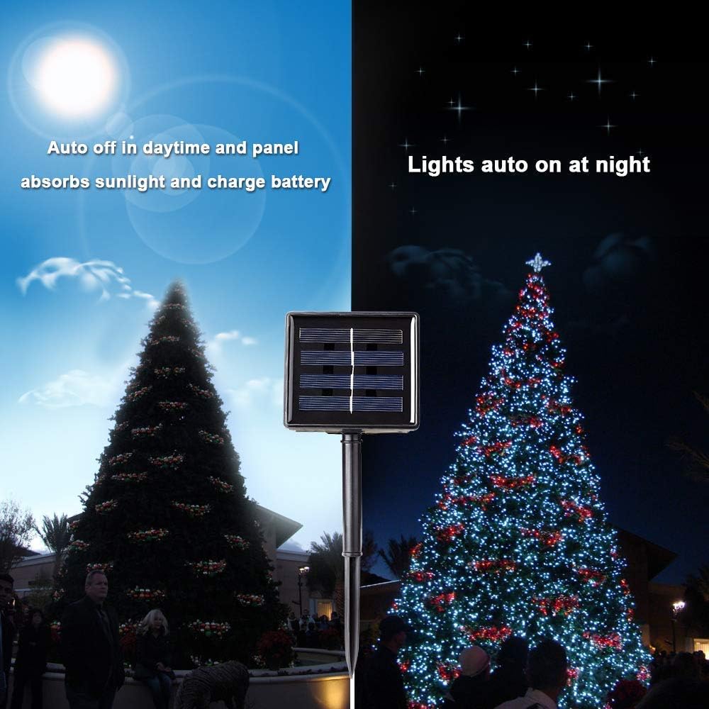 Toodour Solar Christmas Lights Outdoor, 2 Packs Total 144ft 400 LED Solar String Lights with 8 Mode, Outdoor Christmas String Light for Garden, Patio, Fence, Balcony, Xmas Tree Decor - White