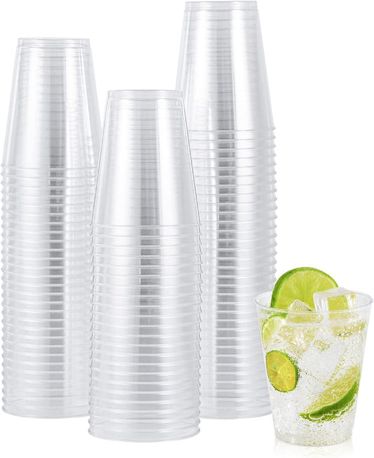 JOLLY CHEF 8 oz Clear Disposable Plastic Cups, Heavy-duty 100 Pack Clear Plastic Cups Tumblers for Wedding, Thanksgiving, Christmas, Halloween Party