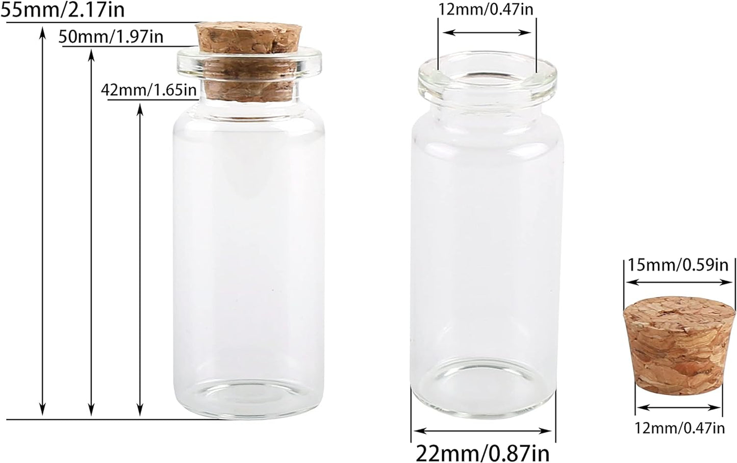 MaxMau 10ml Small Glass Bottles with Cork Stoppers,pack of 100 Vials Tiny Jars for DIY Art Crafts Projects Store Wishing Bottles Message Wedding Favors Gift