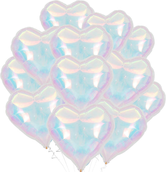 Iridescent Heart Balloons,12Pcs 18Inch Iridescent Heart Shaped Foil Helium Polyester Film Balloons for Baby Shower Birthday Anniversary Wedding Engagement Disco Party Decorations
