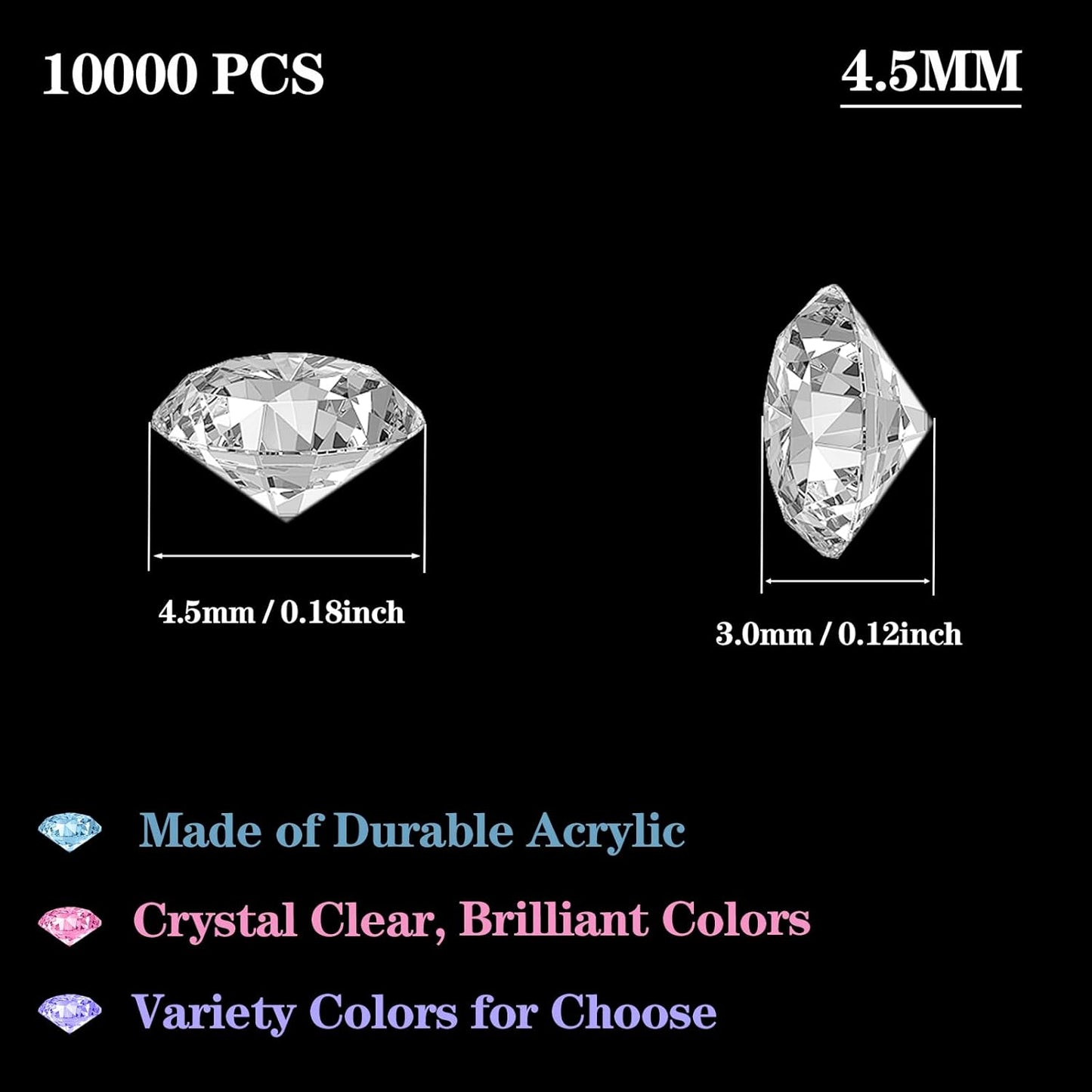 10000Pcs Crystal Acrylic Diamond Fake Gems Vase Filler, 4.5mm Faux Diamonds for Table Scatter Wedding Party, Bridal Shower, Birthday Decoration, Light Blue