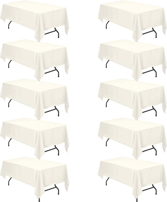 BRILLMAX 10 Pack Ivory Tablecloths for 6 Foot Rectangle Tables 60 x 102 Inch - 6ft Rectangular Bulk Linen Polyester Fabric Washable Cloth Cover for Wedding Reception Banquet Birthday Party