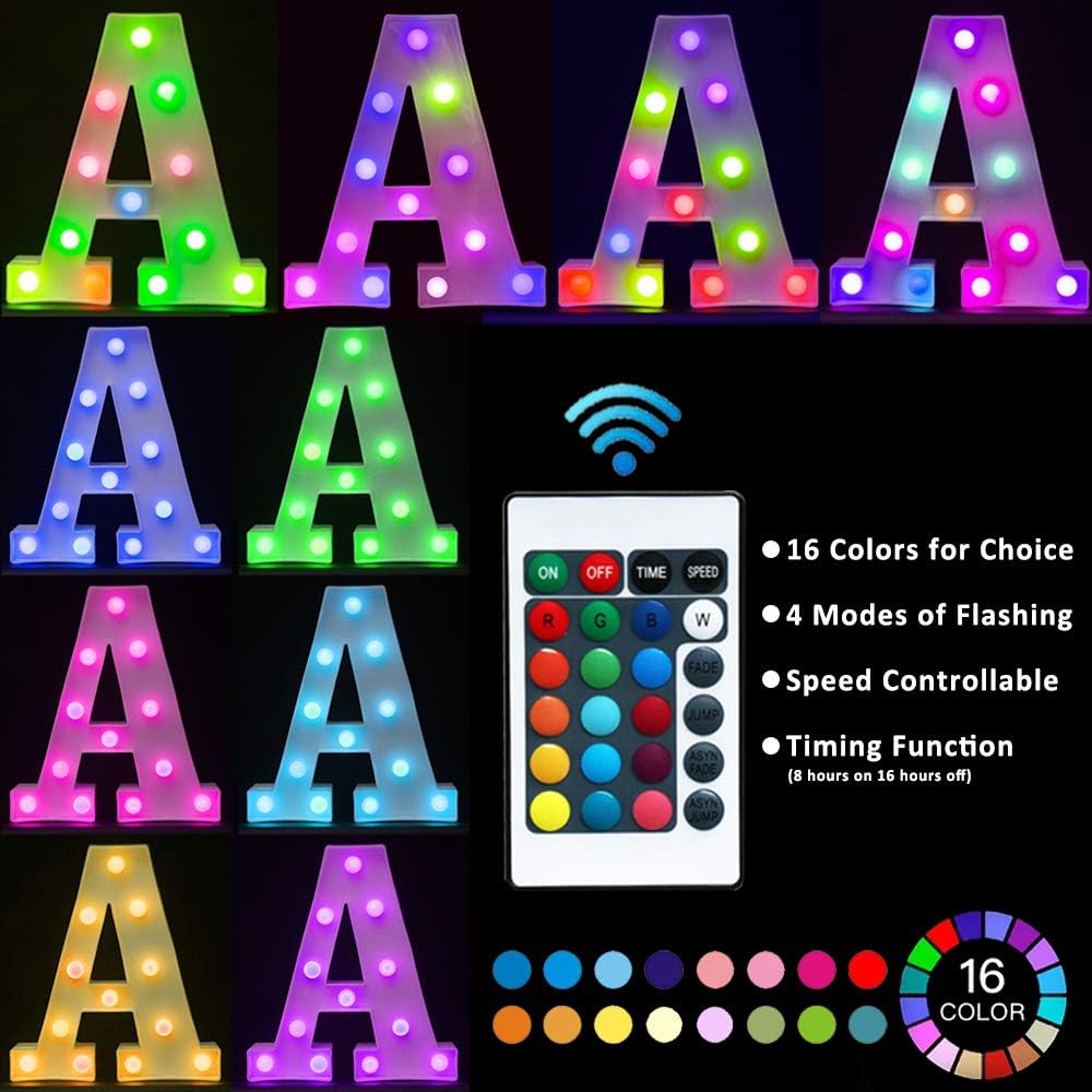Pooqla Colorful LED Marquee Letter Lights with Remote – Light Up Marquee Signs – Party Bar Letters with Lights Decorations for The Home - Multicolor N