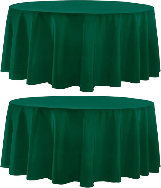 Round Tablecloth 120 Inch 2 Pack Dark Green Tablecloths Washable Decorative Linen Polyester Table Clothes Cover for Dining Table Banquets Buffet Parties and Wedding