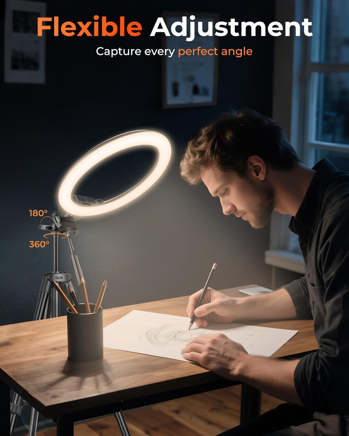 Sensyne 10'' Ring Light with 50'' Extendable Tripod Stand, LED Circle Lights with Phone Holder for Live Stream/Makeup/YouTube Video/TikTok, Compatible with All Phones