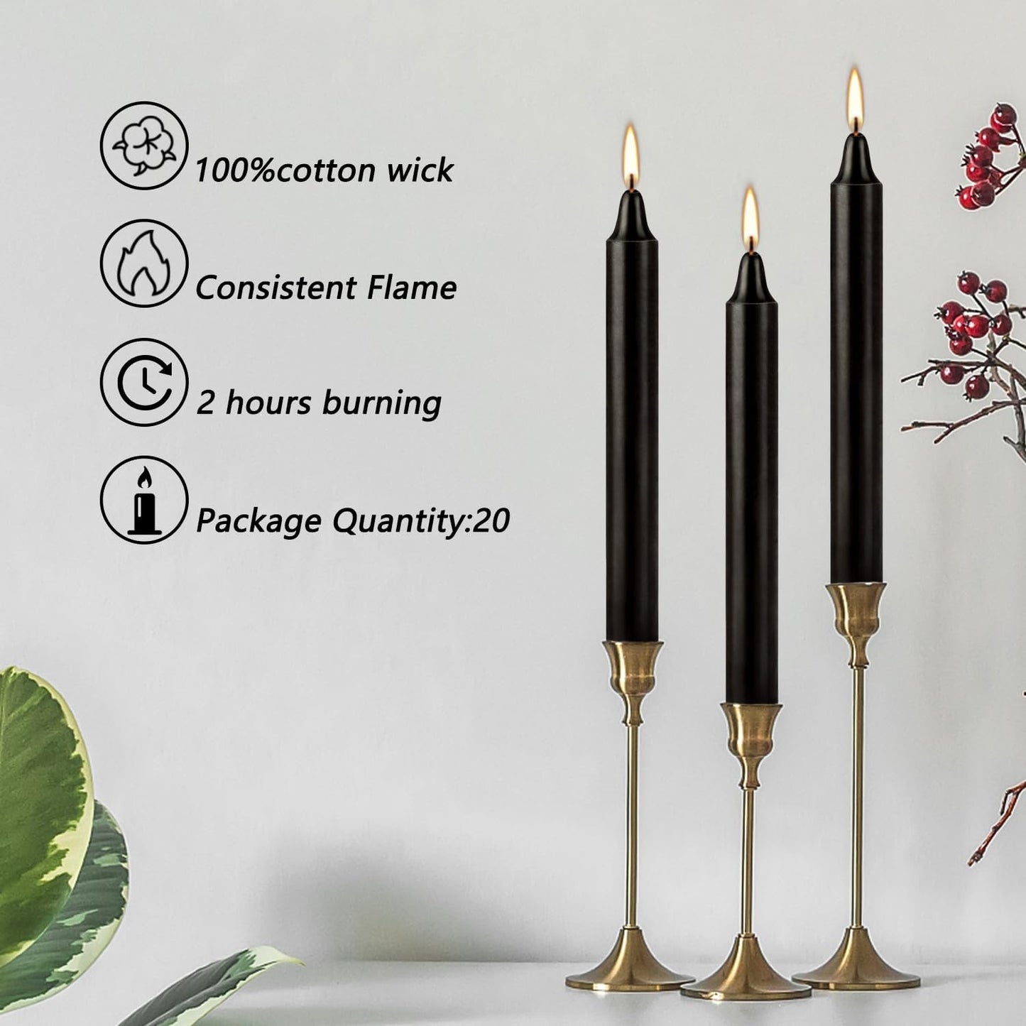 Unscented Black Spell Chime Candle-4 Inch Tall Taper Candles-20 Pcs Chime Candles, Mini Smokeless Candles for Rituals, Prayer,Dinners, Parties, Ceremonies, Shabbat
