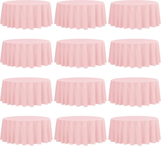 fani 12 Pack 90 Inch Round Tablecloth Pink Polyester Fabric Table Cloth for Round Table,Washable Table Cover for Wedding Party Dining Table Buffet Banquet Restaurant and Camping
