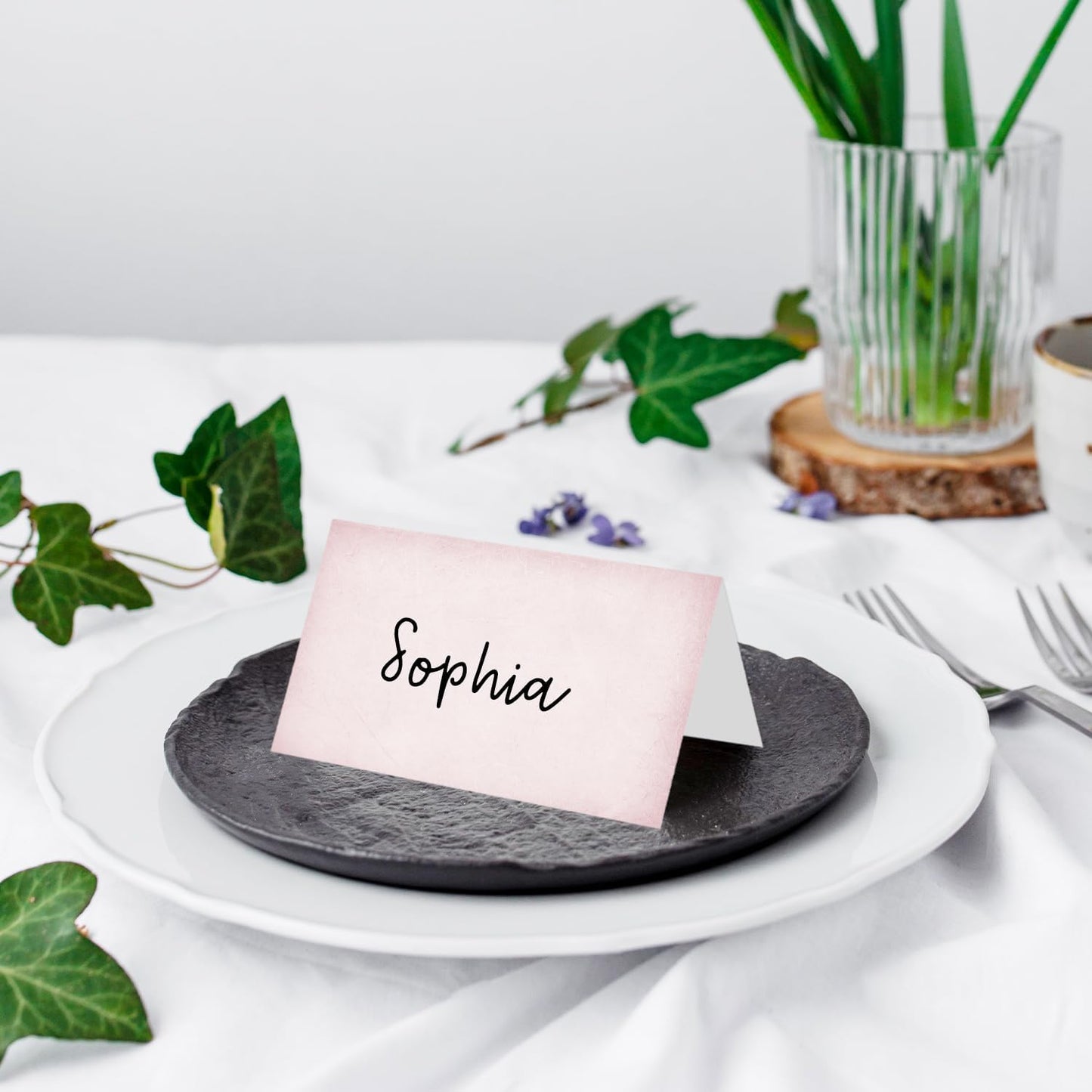 25 Pack Vintage Pink Place Cards, Editable Name Cards for Table Setting, Tent Cards Food Label for Dinner Party, Bridal Shower, Wedding, Baby Shower and Events -T35