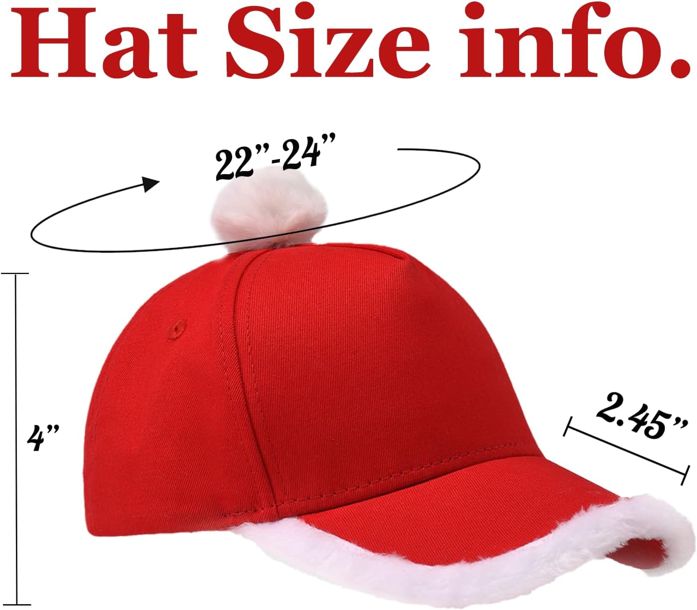Christmas Santa Baseball Hat Santa Claus Costume hat with Fuzzy Fur Pom