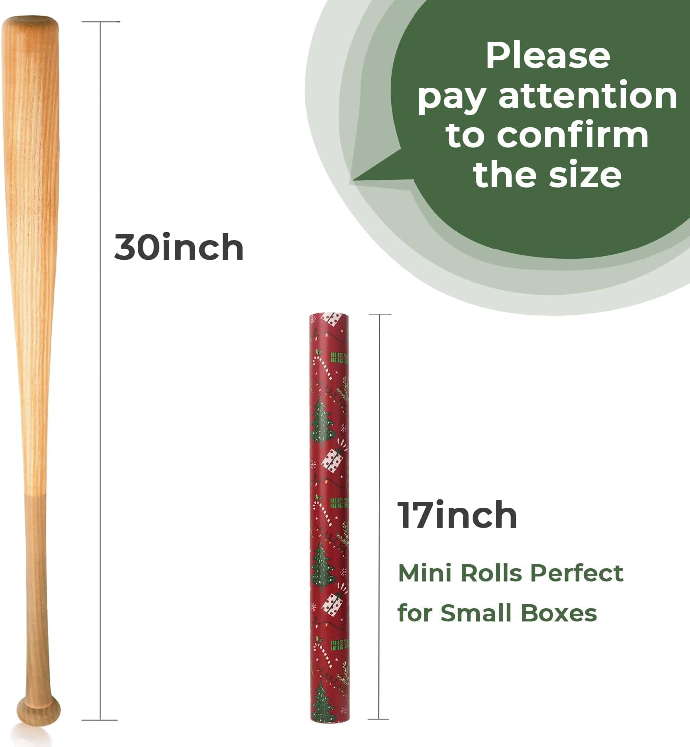 Ribbli Christmas Wrapping Paper Reversible Christmas Tree and Red Green Stripe Gift Wrapping Paper-17 Inch x 33 Feet