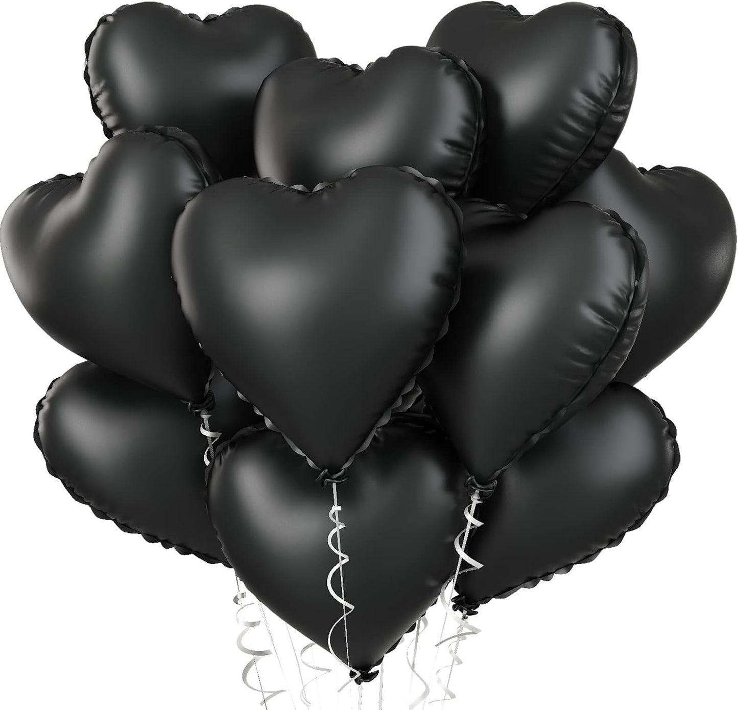 Foil Heart Balloons - 10 Black Heart Shaped Balloons, 18inch Metallic Foil for Valentines Day, Wedding, Birthday, Halloween Party