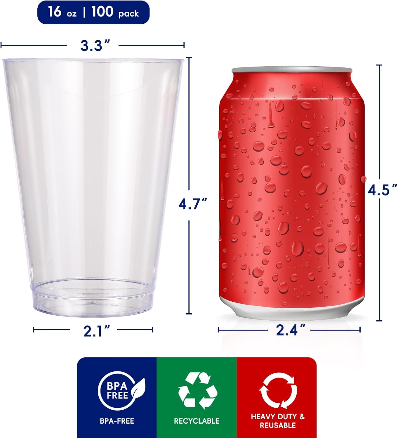 JOLLY CHEF 16 oz Clear Disposable Plastic Cups, 100 Pack Heavy-duty Plastic Cups Tumblers,Perfect for for Halloween, Christmas, and Thanksgiving Parties