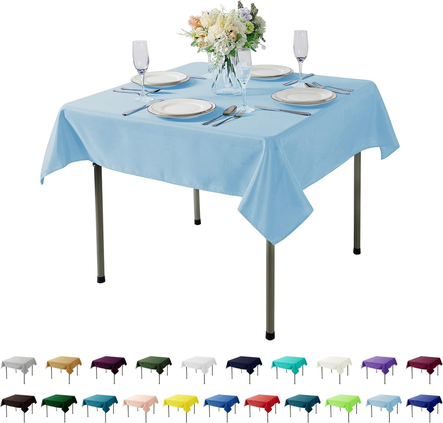 Cupuamon Square Tablecloth 52x52 inch Washable Polyester Fabric Table Cloth for Wedding Party Dining Banquet Decoration（52x52,Blue Mist）