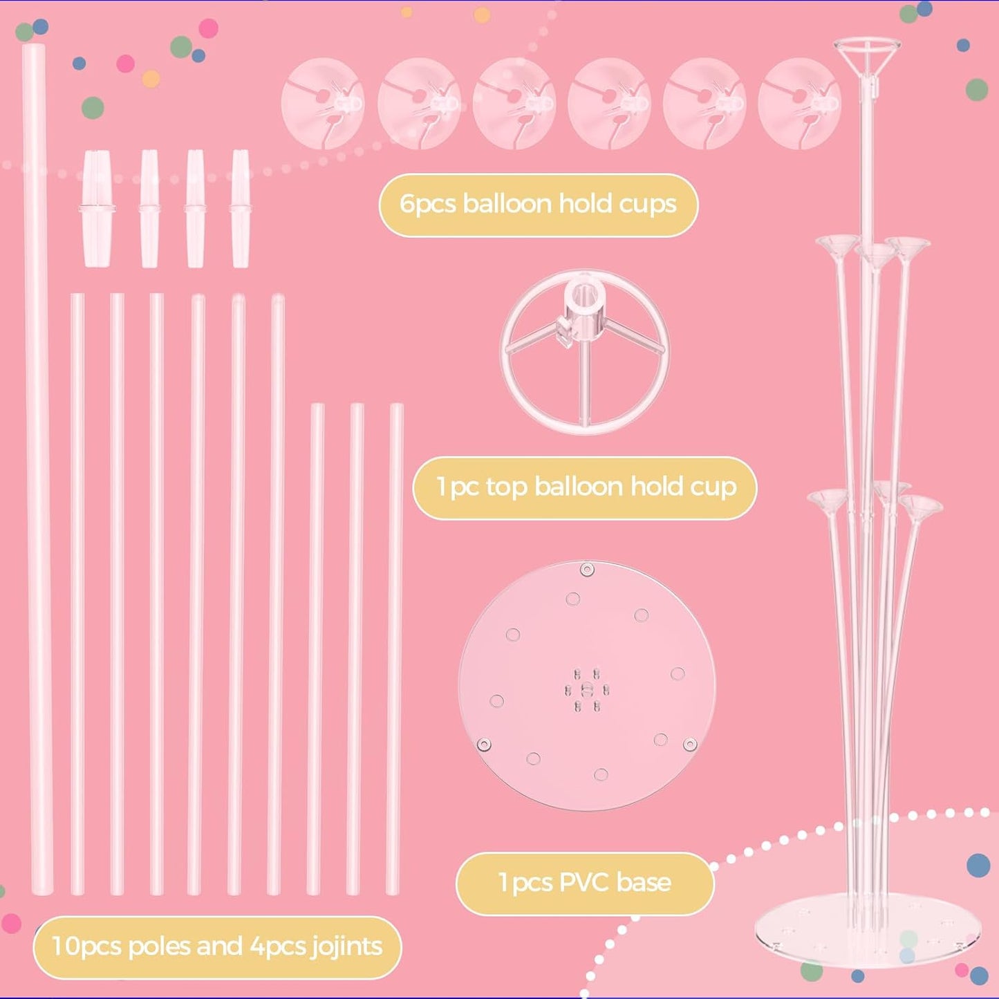 8 Set Balloon Stand Kit - Table Stands With Base, Easy Assembly Sticks, Reusable Holders for Baby Showers, Weddings, Birthdays, Party Decorations