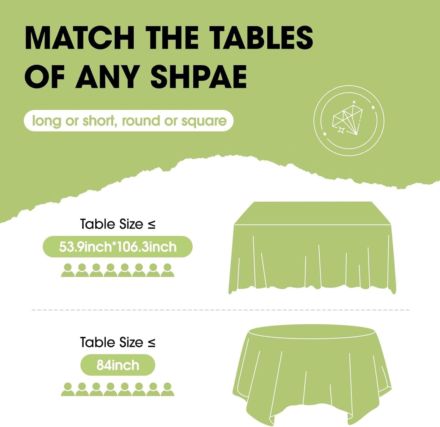 Pureegg Plastic Table Cloth Disposable 10 Pack, 84'' Round Table Cloths, Easter Party, Decorative Tablecloths, Round, Light, Pastel Plastic Cover, Leakproof & Sturdy, Sage Green