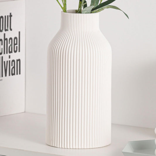 10 Inch White Ceramic Vase for Decor,Minimalist Modern Home Decorative Large Flower Vase for Pampas Grass,Bookshelf, Living Room, Shelf, Bedroom, Bathroom, Entryway Mantel Decor