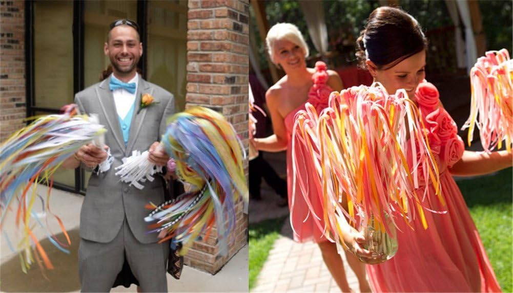 100PCS Ribbon Stick Wands Wedding Streamers with Silk Fairy Stick Wand for Wedding Party Baby Shower Send Off Party Activities Holiday Celebration Favors (Black-100PCS)