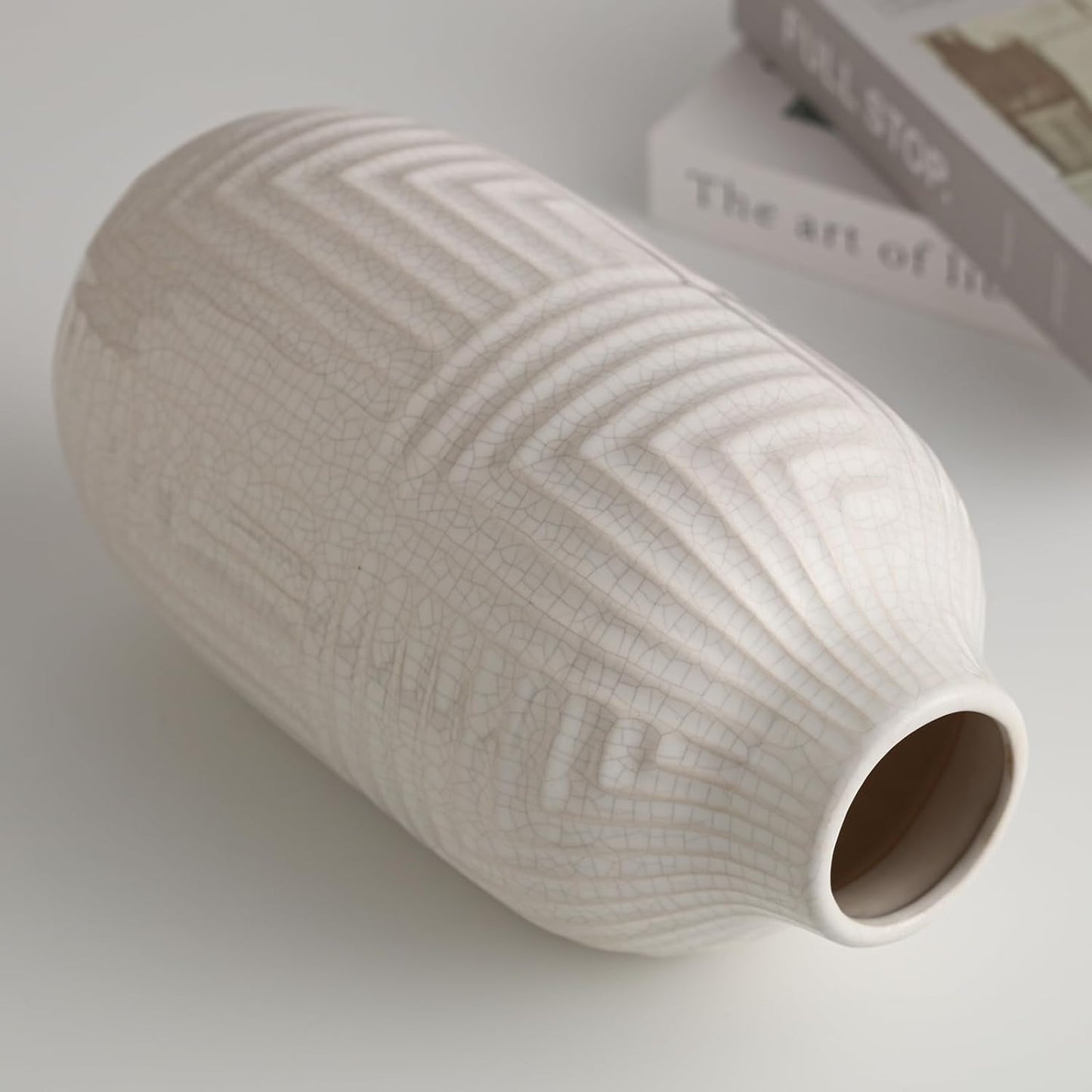 hjn White Ceramic Vase for Home Decor - Modern Vases for Living Room/Bookshelf/Mantel - 10.6" H