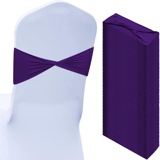 Kinlop 50 Pcs Spandex Chair Sashes Bows Chair Bands Slider Sashes for Covers Elastic Bands Ties Without Buckle Decorations for Wedding Party Events Ceremony Birthday(Purple)