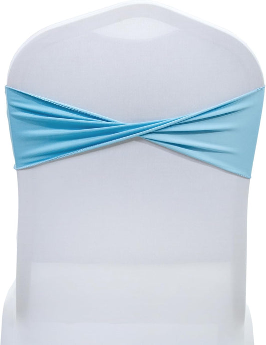VDS Pack of 300 PCS | Blue | Spandex Chair Sashes Bows Without Buckle | Stretch Elastic Banquet Universal Folding Chair Band Tie with for Wedding Party Conference Celebration Event Decoration