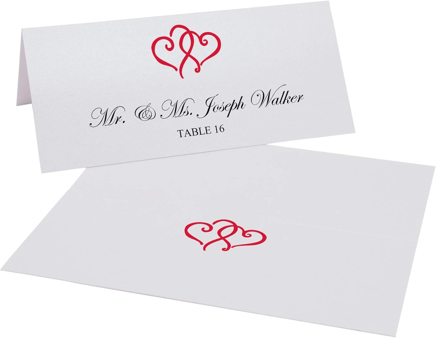 Linked Hearts Place Cards, Ruby Red (Choose Color), Set of 60, Pre-cut and Scored - Wedding, Party, Dinner, and Special Events - Made in the USA