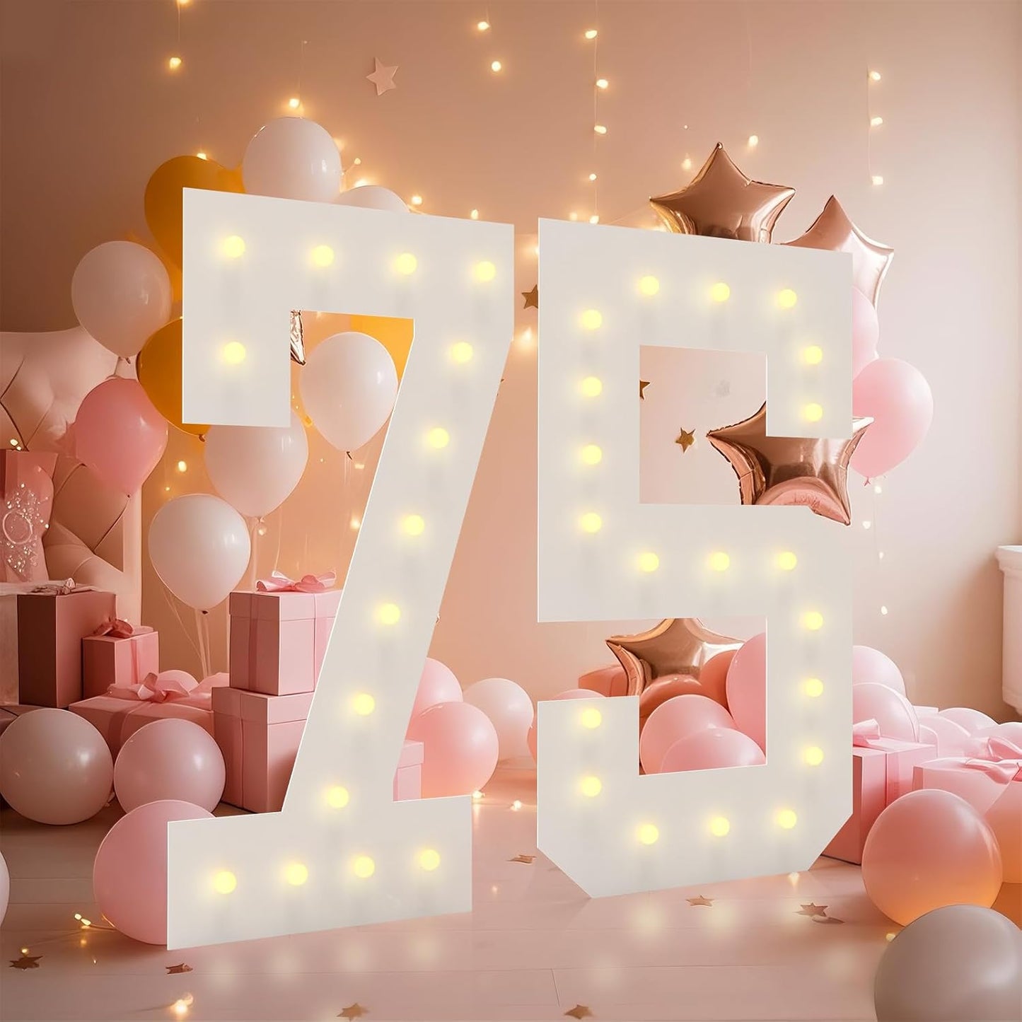 LOBOOM 4FT Light Up Numbers, Marquee Numbers 4 Feet Tall Giant Number 75 Mosaic Big Number Sign for 75th Birthday Party Backdrop Anniversary Decorations, Pre-Cut Large Frame