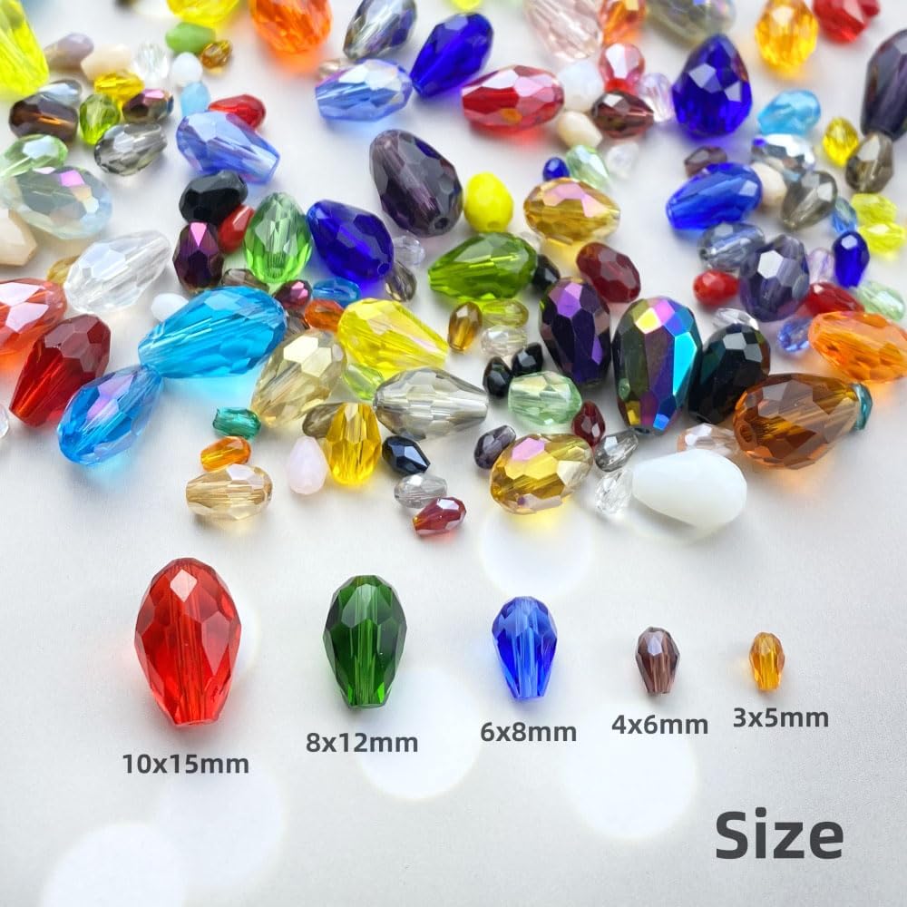 110pcs 6x8mm Teardrop Crystal Glass Beads Vertical Hole Faceted Loose Spacer Beads for DIY Craft Jewelry Making Necklace Bracelet Earring Wind Chimes(Black Series)