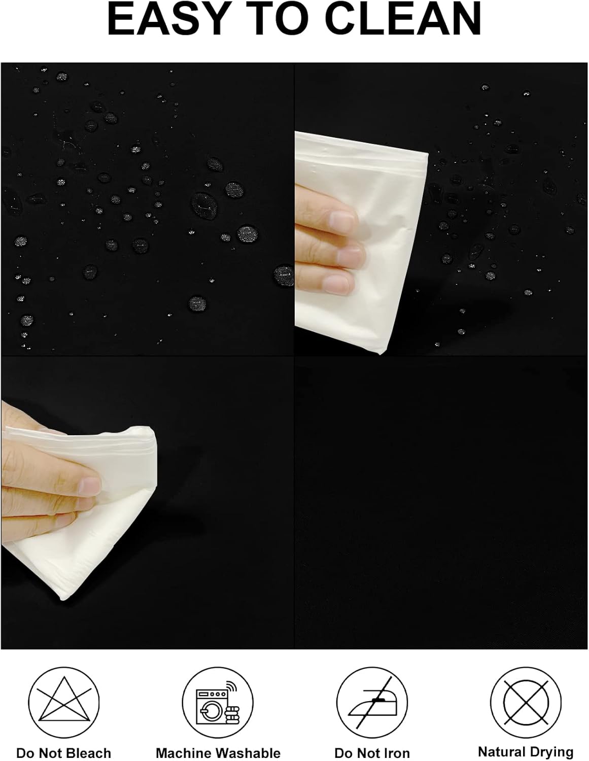 Fokitut 2 Pack Waterproof Square Tablecloth, 90x90 Inch, Stain Resistant and Wrinkle Polyester Table Cloth, Fabric Table Cover for Kitchen Dining, Wedding, Party, Holiday Dinner-Black