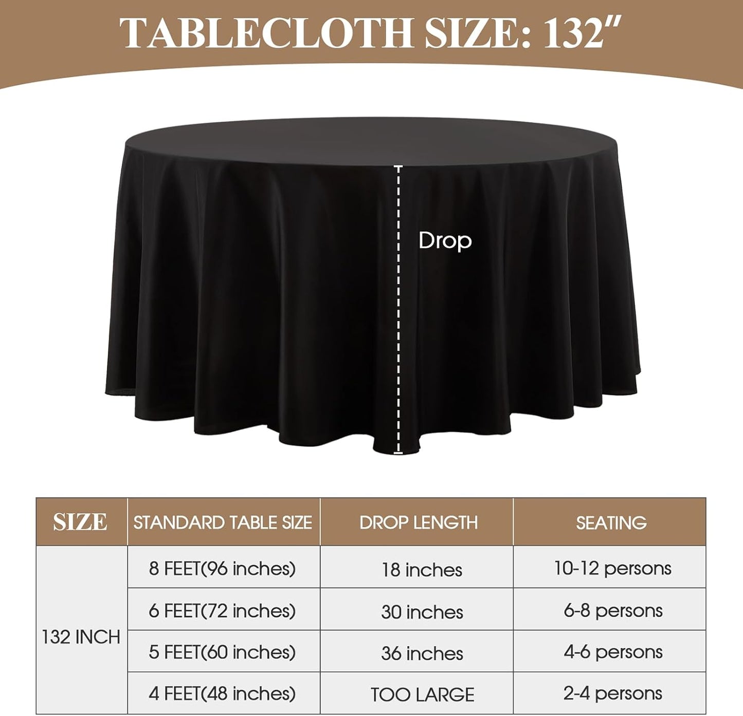 Round Tablecloth 132 Inch 2 Pack Black Tablecloths Washable Decorative Linen Polyester Table Clothes Cover for Dining Table Banquets Buffet Parties and Wedding