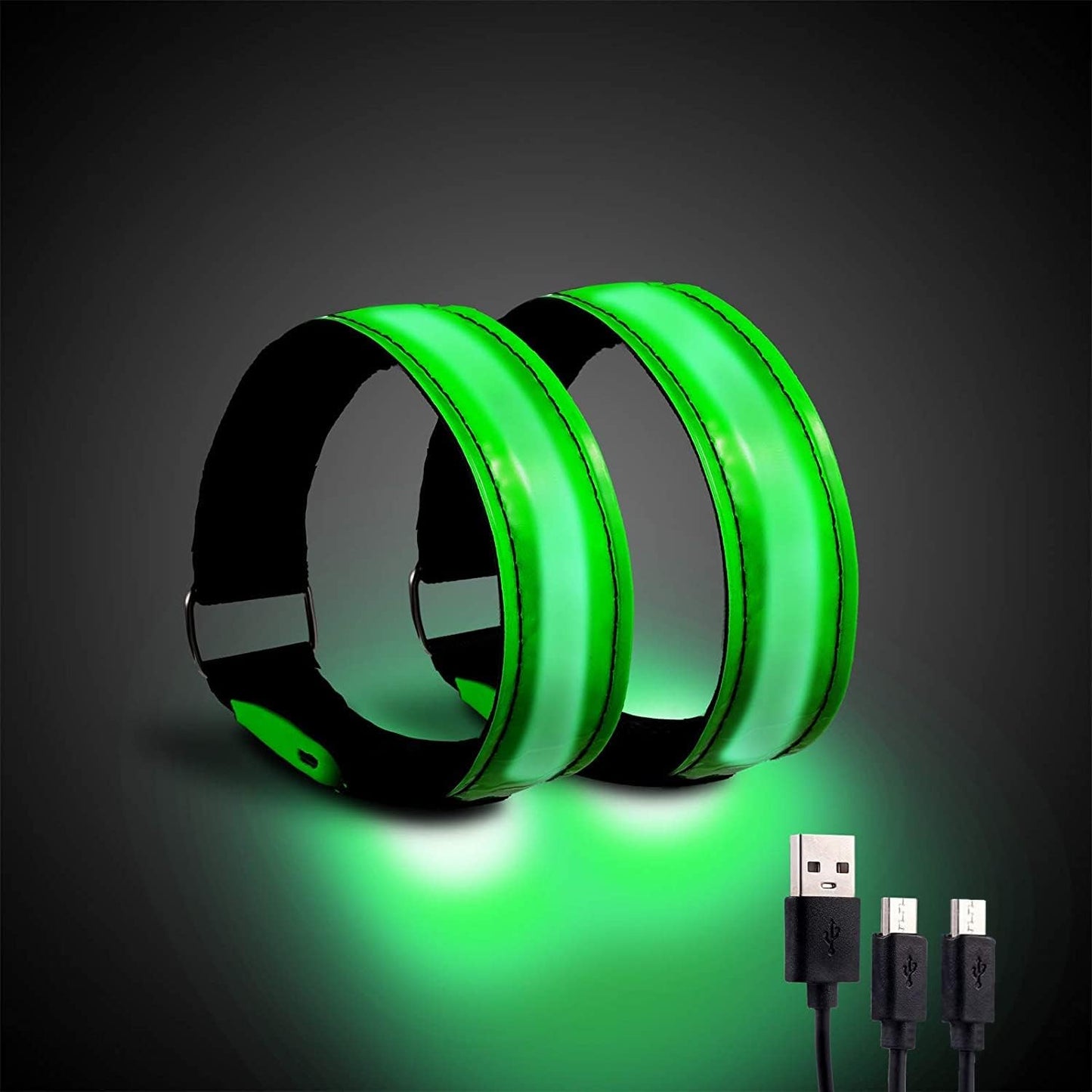 Rechargeable LED Armband for Running(2 Pack), Light Up LED Armband, High Visibility Reflective Running Gear for Night Safety, Running Lights for Running Walking Cycling