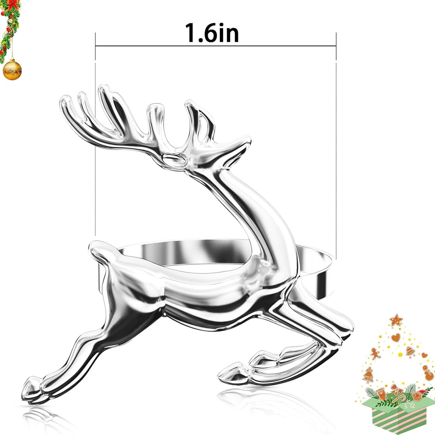 ZeeDix Silver Reindeer Christmas Napkin Rings Set of 24, Napkin Holder Ring for Christmas Dinner Table Decor Cloth Napkins, Wedding Receptions, Holiday Party, Banquet and Home Kitchen