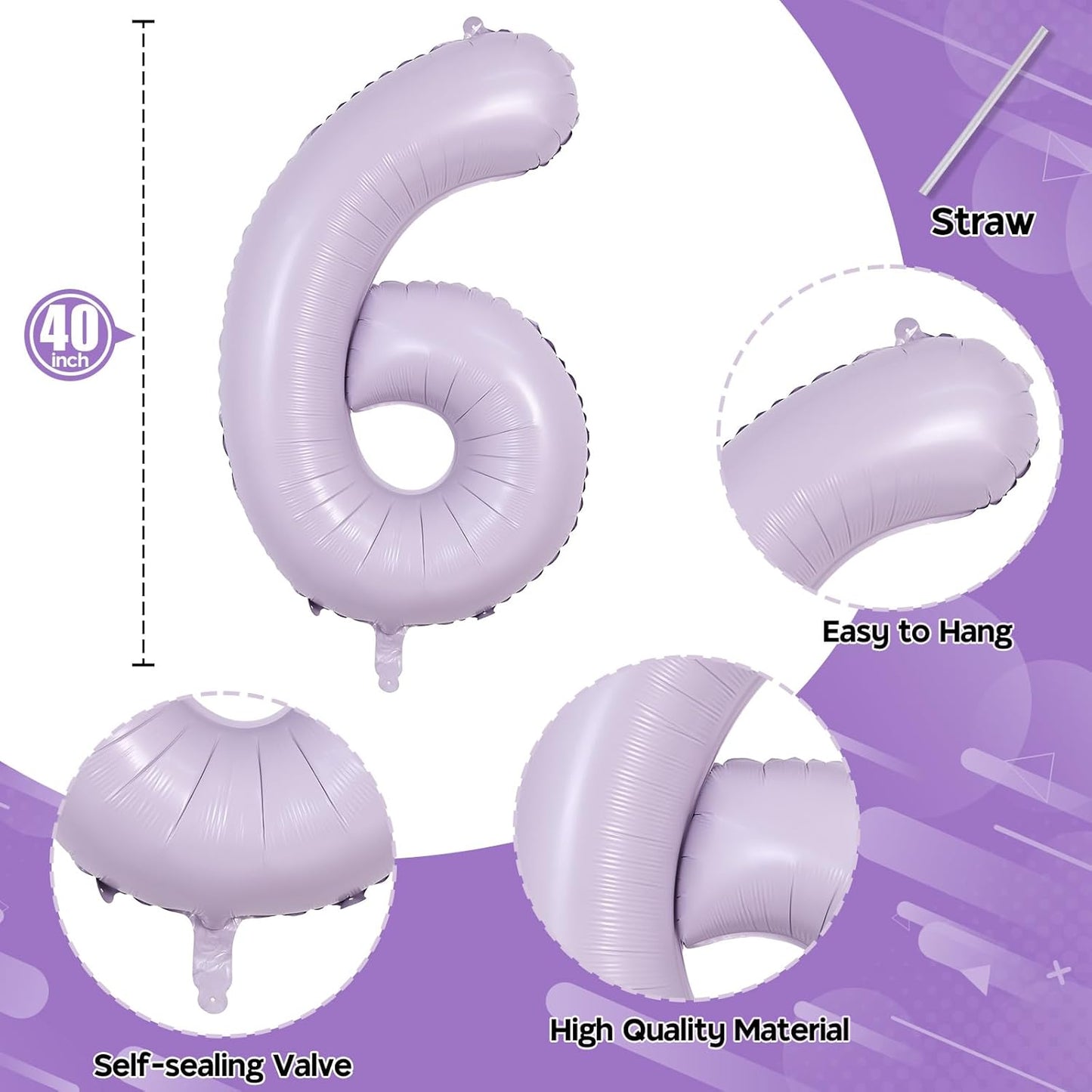 Dusty Purple 60th Birthday Balloons for Women, 40 Inch Light Purple Foil 60 Number Balloons Self Inflating, Pastel Lilac Birthday Balloons Numbers 6 and 0 for 6th 60th Anniversary Party Decorations