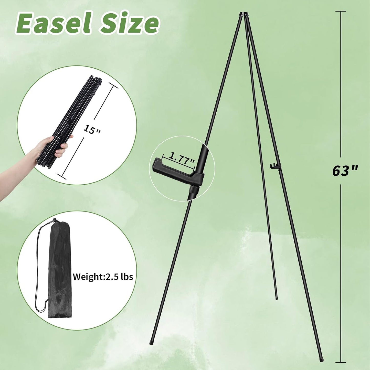 PUJIANG 3 Pack Easel Stand for Display,63" Easels for Playing Pictures, Easels for Signs, Metal Art Easels for Painting, Poster Sign Holder, Floor Display Stand for Wedding Sign with a Carrying Bag