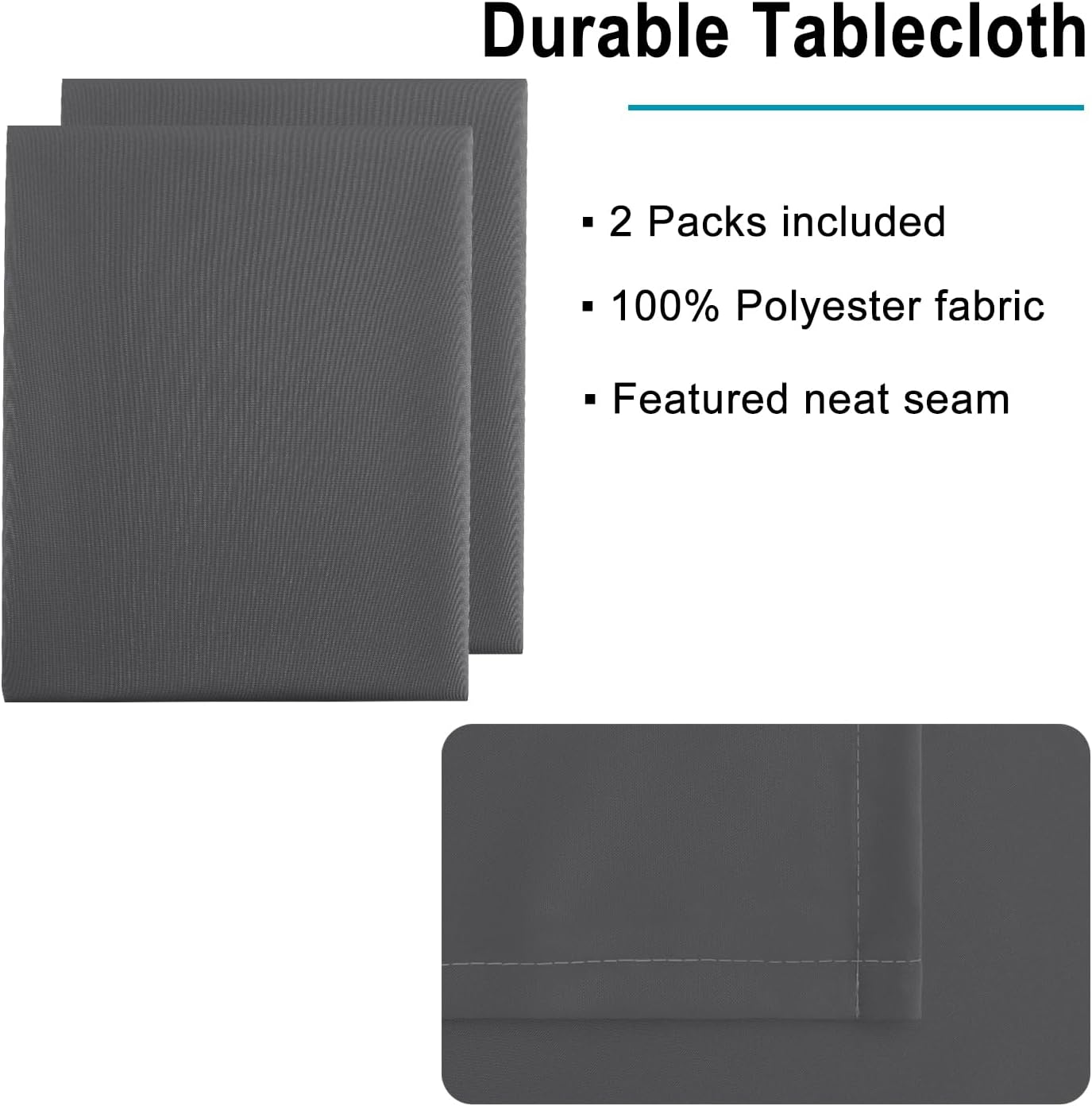 Hiasan 2 Pieces Rectangle Tablecloth - Waterproof and Spillproof Dining Room Washable Polyester Table Cloth for Dining Room, 60 x 120 Inch, Grey
