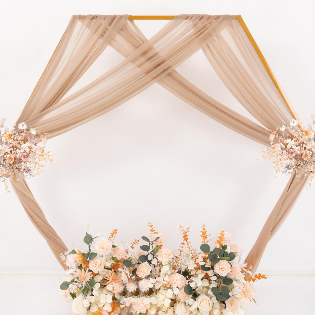 MLMC Nude Wedding Arch Draping Fabric 4 Panels 29" x 20 FT Extra Long Gauze Drapes Sheer Backdrop Curtains 6.6 Yards Outdoor Drapery Panels for Wedding Ceremony Party Ceiling Decoration
